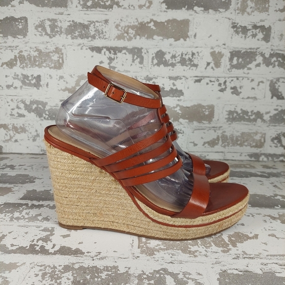 Diane Von Furstenberg Brown Strappy Ankle Buckle Espadrilles Wedges V97 - Picture 2 of 9